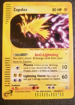 Pokemon TCG Zapdos Holo Rare H32/H32 Aquapolis NM - Image 1