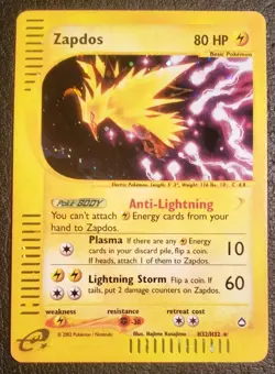 Pokemon TCG Zapdos Holo Rare H32/H32 Aquapolis NM - Image 2
