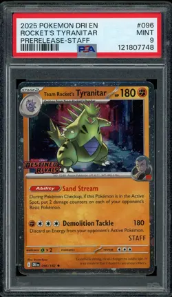 Pokemon PSA 9 Team Rocket's Tyranitar 096/182 Destined Rivals STAFF Promo Mint - Image 1