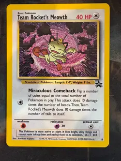Team Rocket's Meowth # 18 Black Star PROMO WOTC Rare Pokemon Card Tcg - LP - Image 1