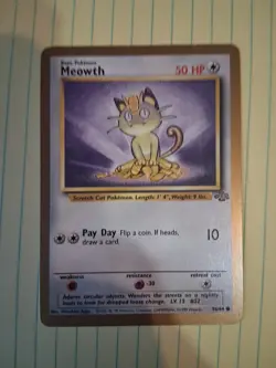 Pokemon 1999 Vintage Gold Bordered Meowth Card 56/64 Rare NM Condition - Image 1