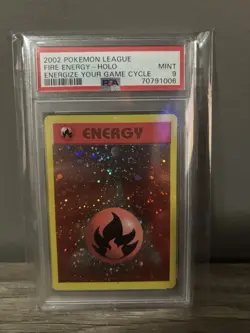 2002 Pokemon League Fire Energy Holo Energize Your Game PSA 9 - Image 1