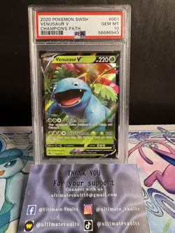 VENUSAUR V 2020 POKEMON SWSH CHAMPION'S PATH RARE 001/073 PSA 10 - Image 1