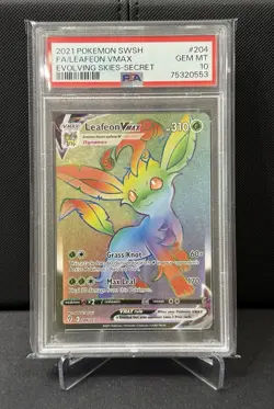 PSA 10 2021 Pokemon Evolving Skies Leafeon VMAX 204/203 Full Art Rainbow Secret - Image 1