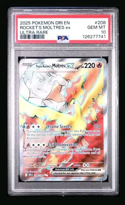 Team Rockets Moltres ex 208/182 PSA 10 2025 Pokemon Destined Rivals - Image 1