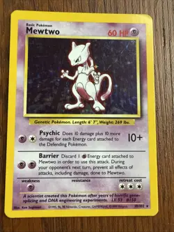 MEWTWO (Holo) 1999 Pokemon Base Unlimited 10/102 - LP - Image 1