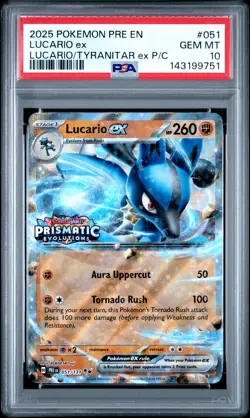 2025 POKEMON PRISMATIC EVOLUTIONS PREMIUM COLLECTION LUCARIO EX PSA 10 - Image 1