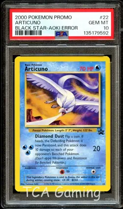 PSA 10 GEM MINT Articuno # 22 ERROR WOTC Black Star PROMO Pokemon Card 592 - Image 1