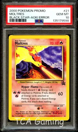PSA 10 GEM MINT Moltres # 21 ERROR WOTC Black Star PROMO Pokemon Card 598 - Image 1