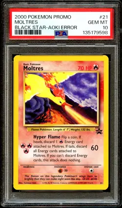 PSA 10 GEM MINT Moltres # 21 ERROR WOTC Black Star PROMO Pokemon Card 598 - Image 2