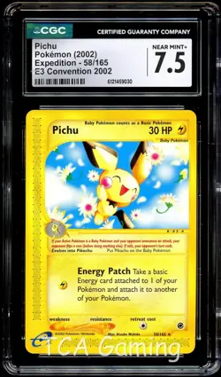 CGC 7.5 NM+ Pichu 58/165 E3 Convention PROMO Japanese BACK Pokemon Card 030 - Image 1