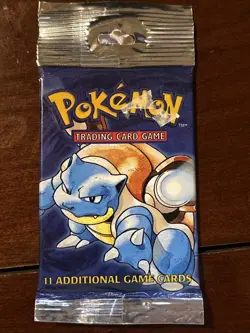Pokemon WOTC Base Set Sealed Booster Pack Long Crimp Blastoise Artwork - Image 1