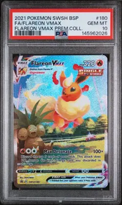 2021 POKEMON SWSH PROMO #180 FA/FLAREON VMAX FLAREON VMAX PREM.COLL. PSA 10 (QR - Image 1