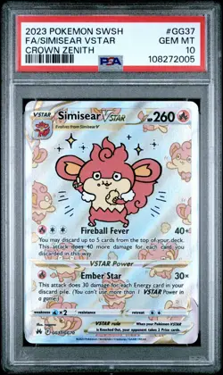 2023 POKEMON SWORD & SHIELD CROWN ZENITH #GG37 FULL ART/SIMISEAR VSTAR PSA 10 - Image 1