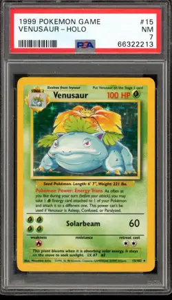 1999 Pokemon Base Set Venusaur Holo #15 PSA 7 NM - Image 1