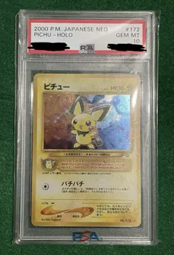 Pichu holo #172 Pokemon 2000 Neo Japanese PSA 10 - Image 1
