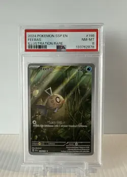 2024 POKEMON FEEBAS SURGING SPARKS ILLUSTRATION RARE FA 198/191 PSA 8 NM - Image 1