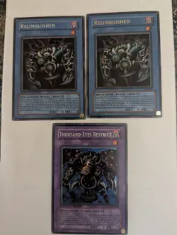 Thousand-Eyes Restrict and 2 Relinquished Card Lot Yu Gi Oh 2 Limited Edition - Image 1