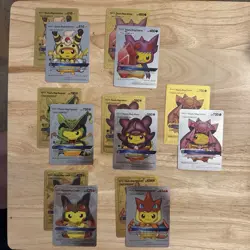 Pokemon Pikachu Cos Play Set Of Seven Gold / Silver Fan Art Cards 14 Total Cards - Image 1