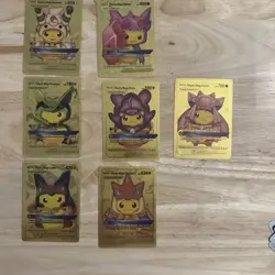 Pokemon Pikachu Cos Play Set Of Seven Gold / Silver Fan Art Cards 14 Total Cards - Image 2