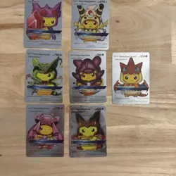 Pokemon Pikachu Cos Play Set Of Seven Gold / Silver Fan Art Cards 14 Total Cards - Image 3