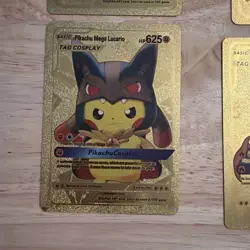 Pokemon Pikachu Cos Play Set Of Seven Gold / Silver Fan Art Cards 14 Total Cards - Image 4
