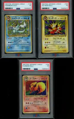 PSA 1 Sequential Vaporeon, Jolteon, Flareon Holo Japanese Jungle Pokemon 1997 PR - Image 1