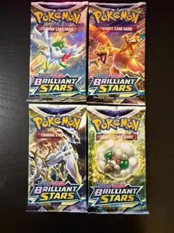 Brilliant Stars Pokemon TCG Booster Pack COMPLETE ART SET 4 Packs SEALED - Image 1