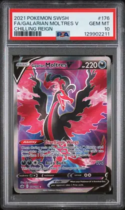 2021 Pokemon Chilling Reign 176/198 Galarian Moltres V Full Art Holo PSA 10 - Image 1