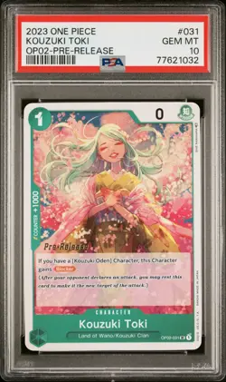 KOUZUKI TOKI OP02-031 PRE-RELEASE STAMP PSA 10 GEM MINT 2023 ONE PIECE CARD GAME - Image 1