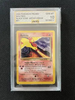AGS Gem Mint 10 Moltres #21 Black Star PROMO Pokemon Artist Error - Image 1
