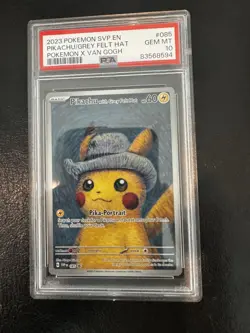 2023 Pokemon TCG SVP En Pokemon X Van Gogh #085 Pikachu Grey Felt Hat PSA 10 - Image 1