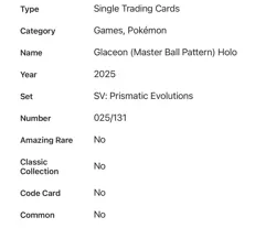 Pokemon Glaceon Master Ball Holo Ultra Rare 25/131 Mint From SvPrismatic Evo Set - Image 3