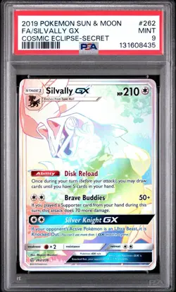 2019 Pokemon Cosmic Eclipse #262 Silvally GX Full Art Secret Rare PSA 9 Mint - Image 1