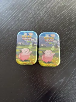 2x Pokemon Mega Evolution Ascended Heroes Mini Tin Clefairy & Chikorita In Hand - Image 1