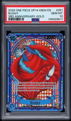 Buggy 3rd Anniversary-Gold Parallel OP09-051 SP One piece PSA 10 GEM MINT - Image 1