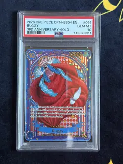 Buggy 3rd Anniversary-Gold Parallel OP09-051 SP One piece PSA 10 GEM MINT - Image 3