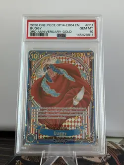 Buggy 3rd Anniversary-Gold Parallel OP09-051 SP One piece PSA 10 GEM MINT - Image 5