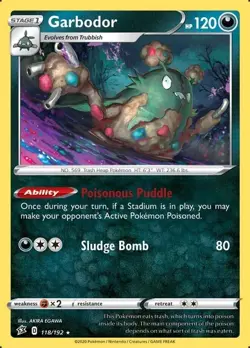 Garbodor 118/192 Regular Rare Rebel Clash Pokemon Trading Card TCG - Image 1