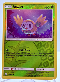 Pokemon TCG - Rowlet - Cosmic Eclipse - 18/236 - Reverse Holo - NEAR MINT - Image 1