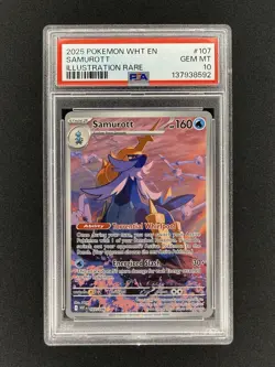 2025 POKEMON WHT EN-WHITE FLARE ILLUSTRATION RARE #107 SAMUROTT PSA 10 - Image 1