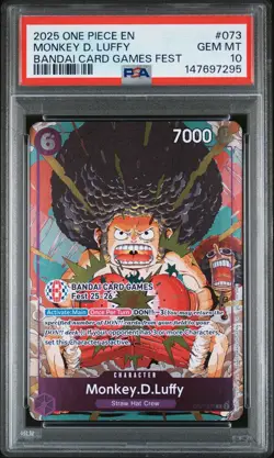 2025 ONE PIECE PROMOS BANDAI CARD GAMES FEST #073 MONKEY D. LUFFY PSA 10 - Image 1