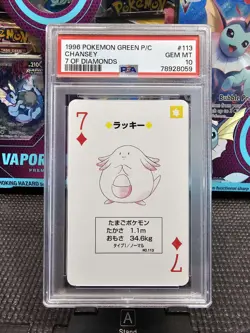 1996 POKEMON GREEN PLAYING CARDS 113 CHANSEY 7 OF DIAMONDS PSA 10 GEM MINT POKER - Image 1