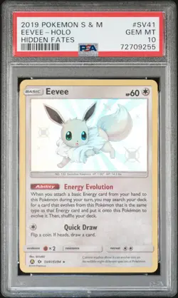 Eevee-Holo Pokemon Sun & Moon Hidden Fates SV41 NM PSA 10 - Image 1