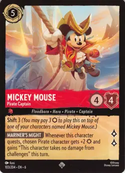 Mickey Mouse Pirate Captain Disney Lorcana Azurite Sea EN6 Regular 103/204 - Image 1