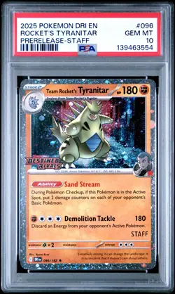 2025 POKEMON DRI EN-DESTINED RIVALS #096 TEAM ROCKET'S TYRANITAR PSA 10 - Image 1