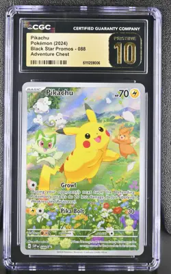 CGC 10 PRISTINE Pikachu SVP088 Black Star Promo Adventure Chest Pokemon Card psa - Image 1