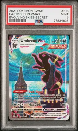 2021 Pokemon SWSH Evolving Skies #215 Full Art Secret Umbreon VMAX PSA 9 MINT - Image 1