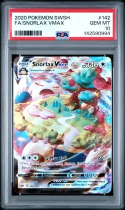 PSA 10 Snorlax Vmax 142/202 Pokemon Sword Shield Base Set Full Art Holo - Image 1