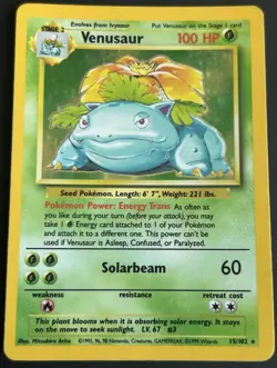 Pokemon TCG Venusaur 15/102 Base Set Holo Rare LP - Image 1